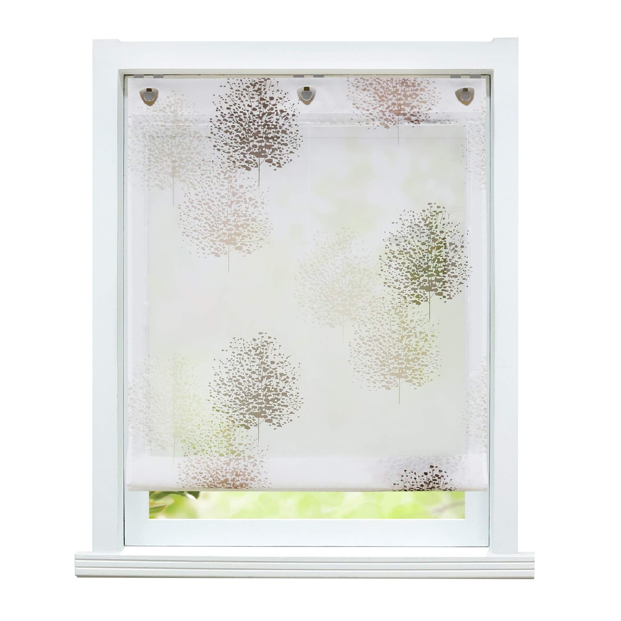 ESLIR Roman Blind No Drilling Required Roman Curtain with Eyelets Transparent Curtains with U-Hooks Eyelet Roller Blind Modern White Trees Pattern W x H 80 x 140 cm 1 Piece