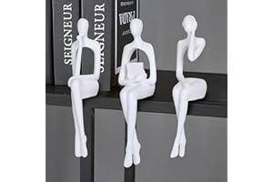 JKUDTQL 3Pcs White Thinker Statue Abstract Art Sculpture Decorations Reading Women Figurine Modern Sitting Shelf Decor for Home Decor Living Room Bookshelf Coffee Table Desktop Office Decoration (White)
