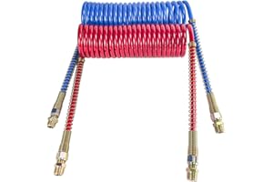 STILEALUS Air Brake Lines for Semi Truck Tractor Trailer 2 Pcs 15 FT Coiled Set Bule & Red Air Brake Hoses With 12" Leads,1/2" NPT Fittings