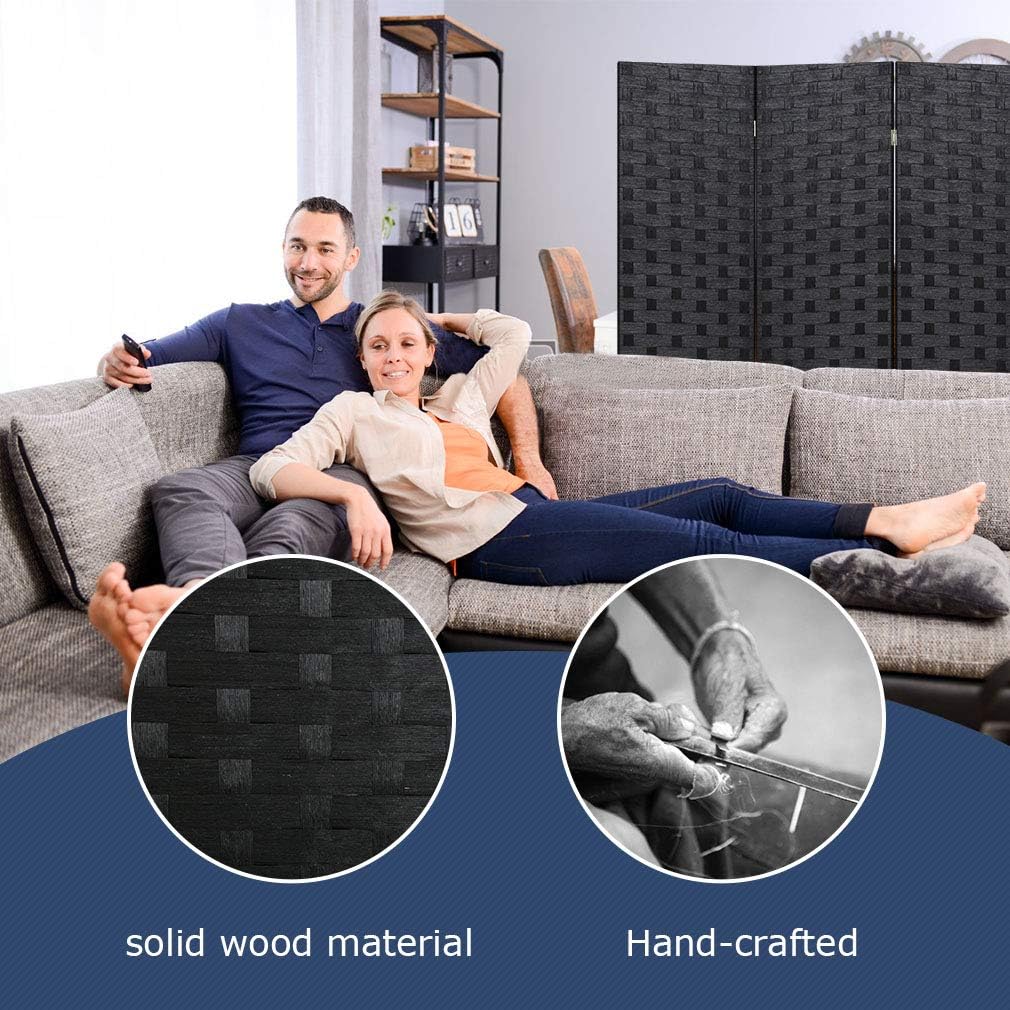 FDW Room Divider 6FT Wall Divider Wood Screen 4 Panels Wood Mesh Hand-Woven Design Room Screen Divider Indoor Folding Portable Partition Screen,Black: Furniture & Decor