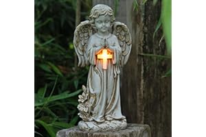 Rezpuao Angel Statue for Garden,Solar Angel for Cemetery Decorations,Garden Memorial Angel,Resin Praying Angel Figurine for Patio Lawn Yard Porch Decorations,12.12inch