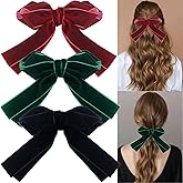 LAPOHI 3 PCS Large Velvet Hair Bows Ribbon for Women Girls Red Black Green Hair Bow Ponytail Holder Accessories (Black Red Green)