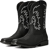 IUV Cowboy Boots for Men Square Toe Pull-On Western Boots with Classic Embroidery, Slip & Oil Resistant Outsole, Durable Heel for Stylish Casual, and Country Wear