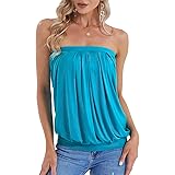 DJT Women's Summer Beach Tie Dye Sleeveless Stretchy Pleated Tube Tops
