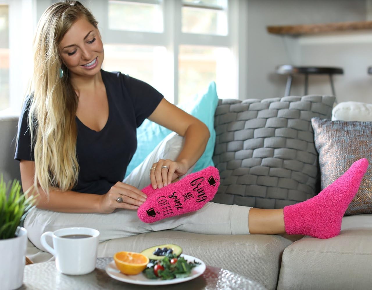 Wife Friend or Grandma Novelty Cupcake Packaging for Her Bring Me Coffee Fuzzy Pink Socks Birthday Gift Idea for Women Mom 1 Pair Christmas Stocking Stuffers Sister