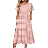 HOTOUCH Women's Summer A-Line Midi Dresses 2026 Casual Floral Short Sleeve T-Shirt Dress Flowy Beach Sundress with Pockets