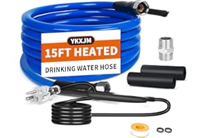 YKXJM 15FT-100FT Heated Water Hose for RV,Heated Drinking Water Hose with Thermostat,Lead and BPA Free,1/2" Inner Diameter,Temperatures Down to -40°F Self-Regulating white Appearance (15FT)