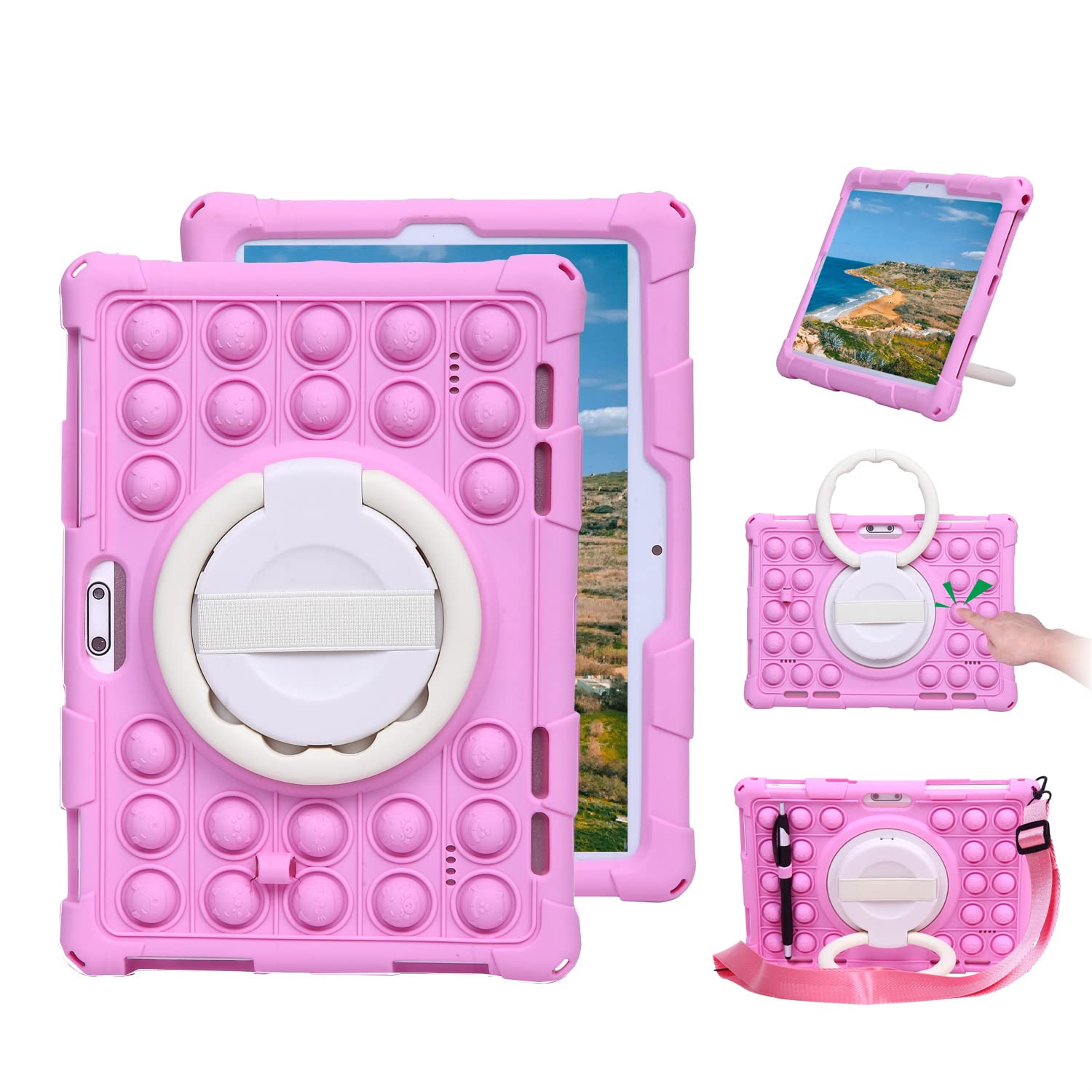 Sfulatdc Silicone Tablet Case with 360 Rotating Kickstand Handle/Shoulder Strap Compatible with Digiland DL1036 10.1",Dragon Touch Notepad K10/Max10,ZONKO K105 10 Inch,Winsing 10 Pink — image 1