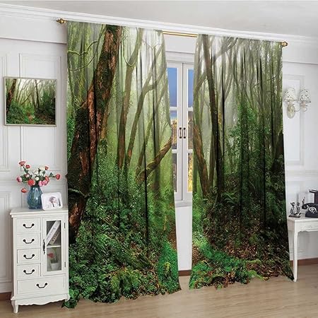 Smallbeefly Forest Window Curtain Fabric Spooky Tropical Exotic