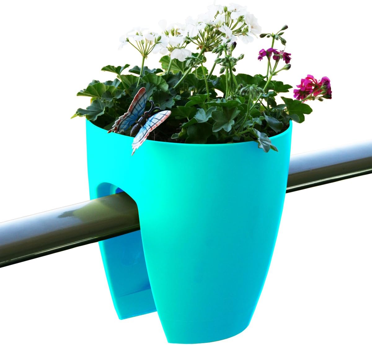 Greenbo Deck Rail Planter Box with Drainage trays, round 12-Inch, Color Turquoise