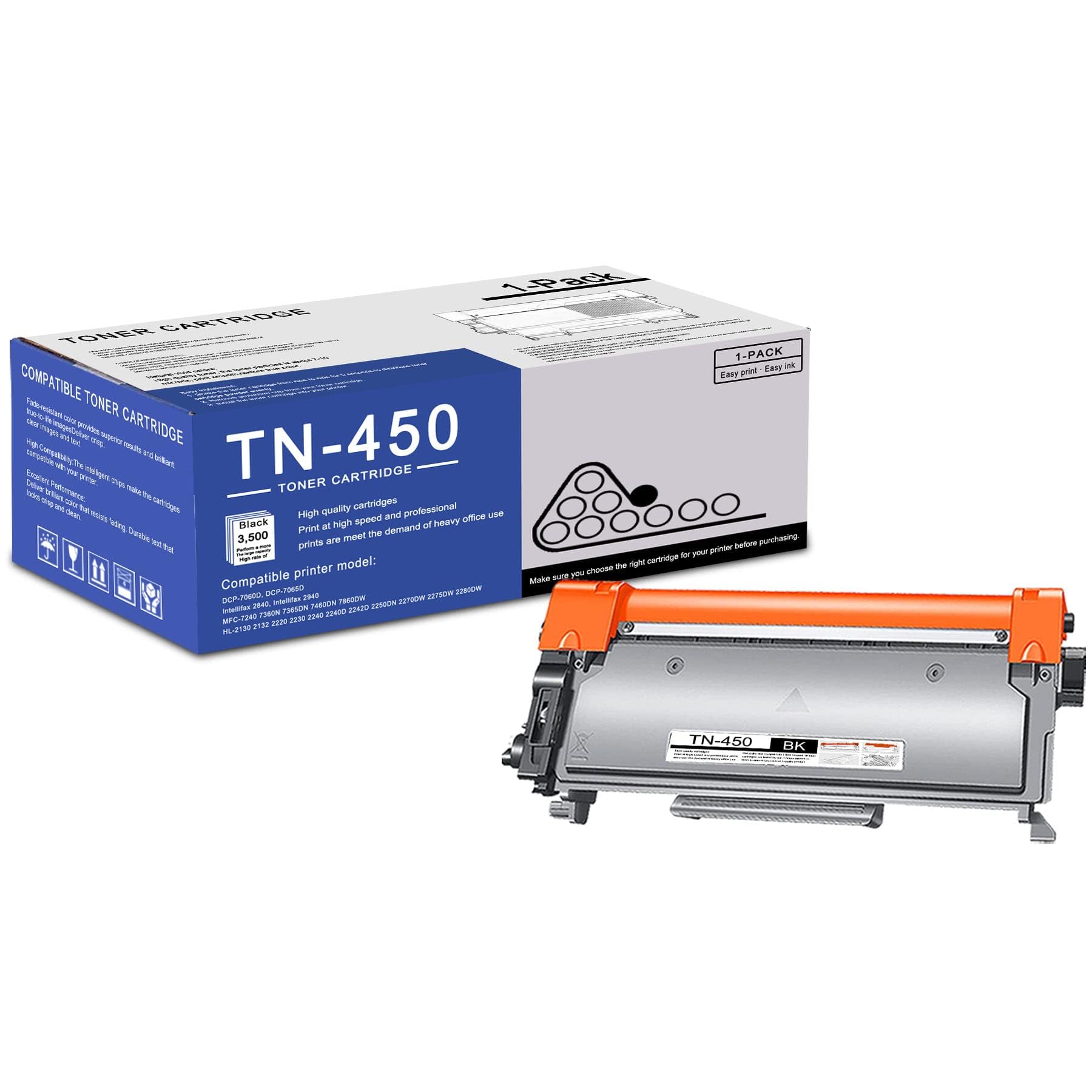 Photo 1 of 1 Pack TN450 TN-450 Black Toner Cartridge Compatible TN450 Replacement for Brother TN450 DCP-7060D 7065DN IntelliFax-2840 2940 HL-2220 2230 2240 2240D 2275DW 2280DW MFC-7240 7360N 7365DN 7860DW Printe