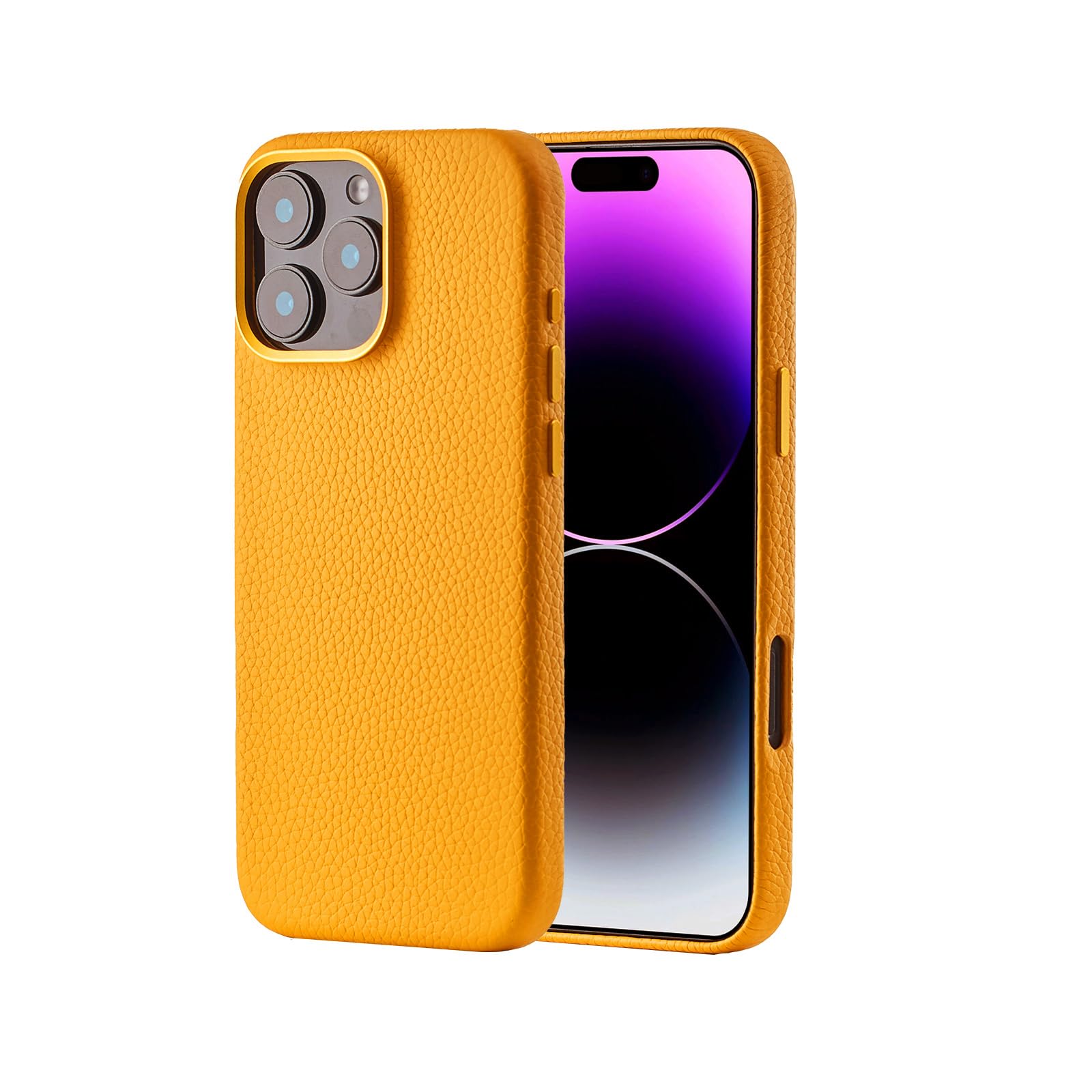 Leather Case for iPhone 16 Pro Case Compatible with MagSafe- Stylish Litchi Top Grain Cowhide Genuine Leather Phone Case with Protective Soft Lining, Metal Buttons & Camera Frame, 6.3 Inch