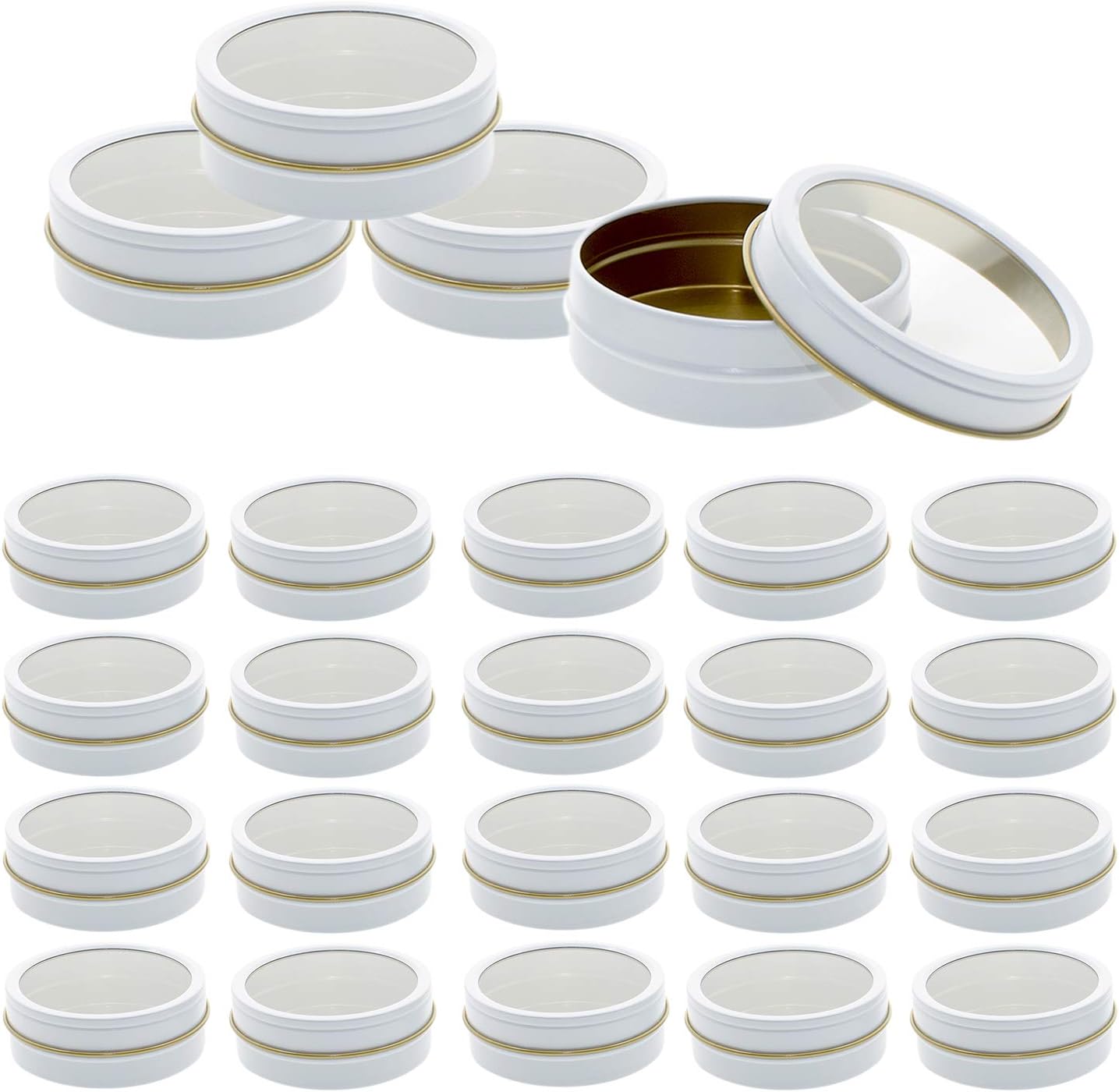 Mimi Pack 24 Pack Tins 1 oz Shallow Round Tins with Clear