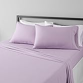Amazon Basics Lightweight Super Soft Breathable Brushed Microfiber 4-Piece Sheet Set with 14-Inch Deep Pockets, Wrinkle Resistant, Queen, Frosted Lavender, Solid