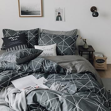 Amazon Com Amwan Geometric Plaid Queen Duvet Cover Set Cotton