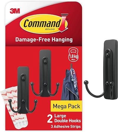 Command Decorative Double Hook Matte Black Metal Medium 2 Hooks 1.8kg Damage