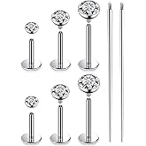 Ruifan Titanium Flat Back Lip Rings Externally Threaded Earrings Studs Nose Rings 20G 18G 16G Jeweled Round CZ Tragus Cartilage Lobe Rook Helix Conch Labret Medusa Piercing Jewelry for Women Men