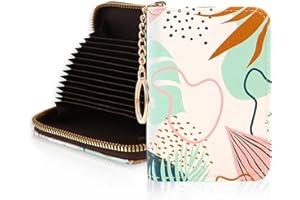 OPPSVIUST Credit Card Holder RFID Wallet, Slim Card Wallet for Women, Credit Card Keychain Wallet Organizer, Small Leather Card Holder Wallet with Zipper (Palm Leaf)