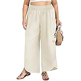 SEKINO Women's Plus Size Wide Leg Palazzo Pants High Waisted Boho Loose Casual Pant Flowy Beach Trousers with Pockets