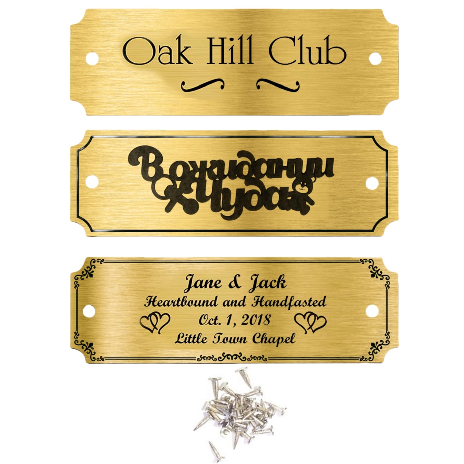 Creatorally 30 Packs Blank Name Badge, Brushed Gold ID Badges, Can Laser Engrave DIY for Names Frame Office School Tag, 3 Types(Screw-Fixed-Brushed Gold)