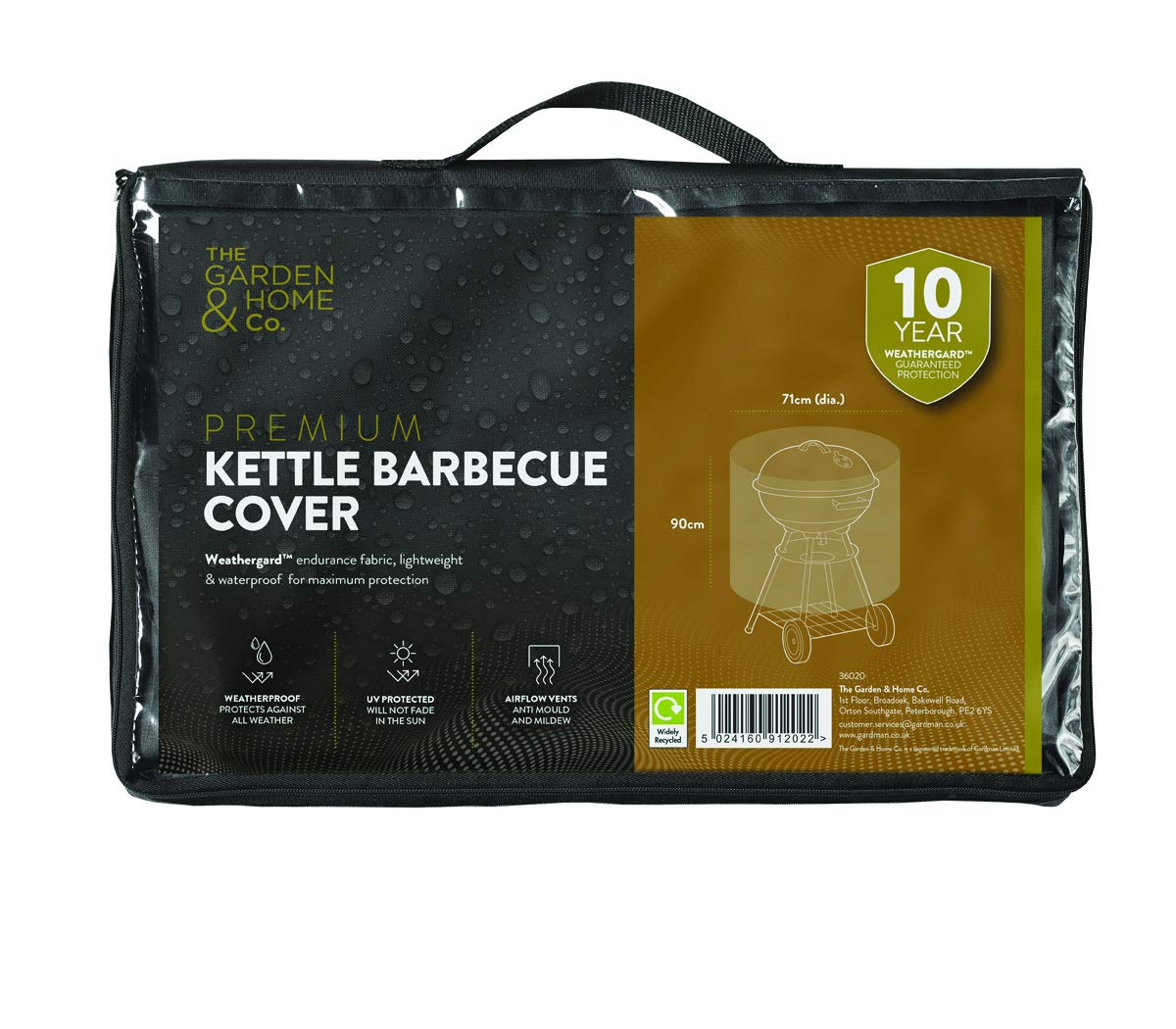 Premium Kettle BBQ cover, 71cm dia x 90cm in dark Green from The Garden & Home Company INT ltd. Fully weather resistant, UV protected, bbq protection