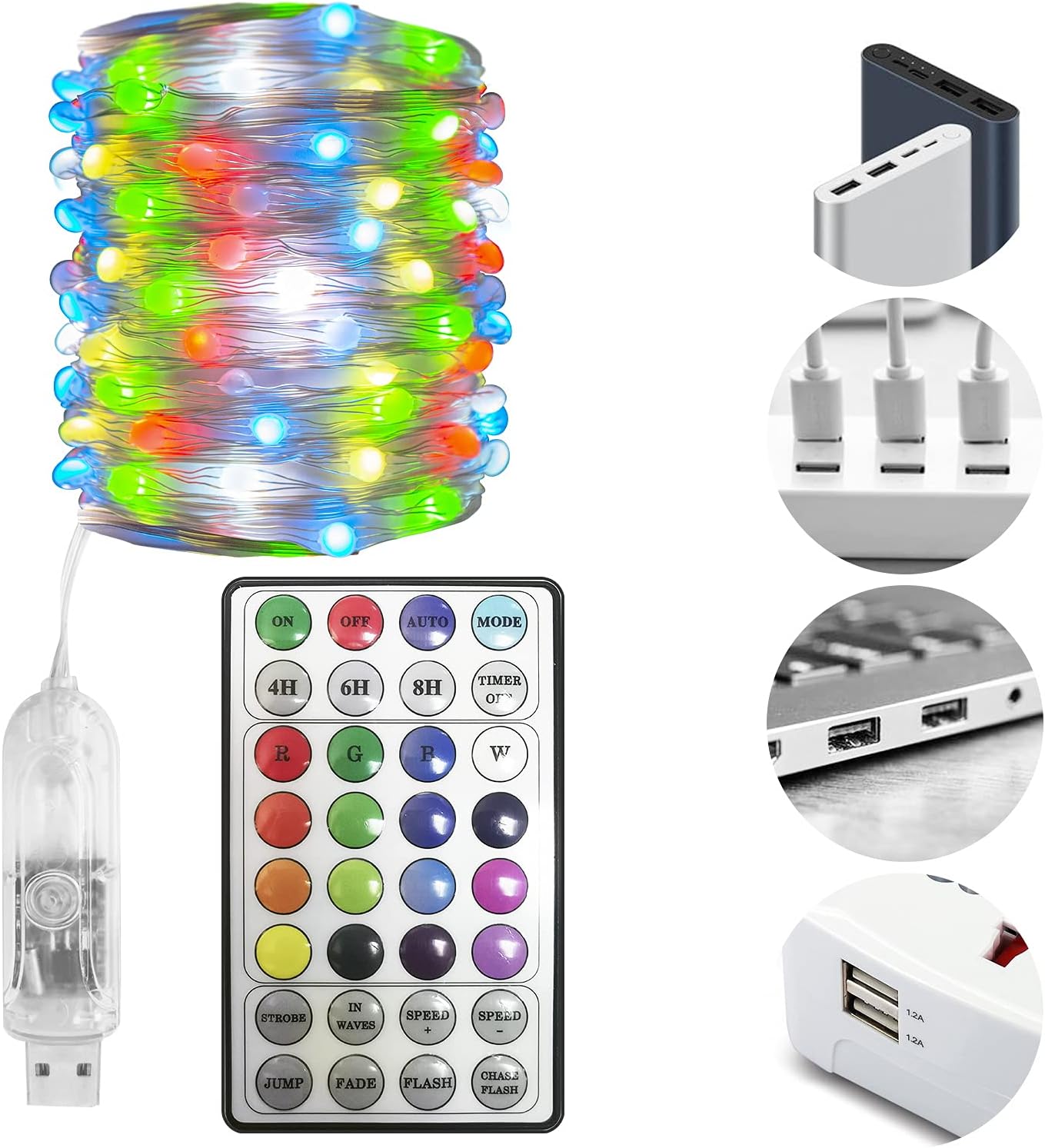 Vanthylit Fairy Lights USB Plug in String Lights with 100 RGB Led Christmas Lights Fairy String Lights for Party Wedding Festival Bedroom Dorm Table Decoration - - 