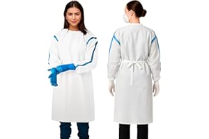 AMZ Disposable Gown Medium Size. 1 Pack White Isolation Gown. Microporous Surgical Gown with Tie Back Closure and Elastic Wri
