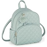 ECOSUSI Mini Backpack for Women Leather Small Backpack Purse for Ladies Cute Pom Bookbag Travel Shoulder Bag with Charm Tassel Green