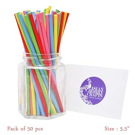 Asian Hobby Crafts Wooden Bamboo Stick (6 Inch, Multicolour) -Set of 50 Piece