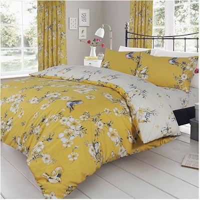 GC Gaveno Cavalia Reversible Birdie Blossom Duvet Cover King Ochre