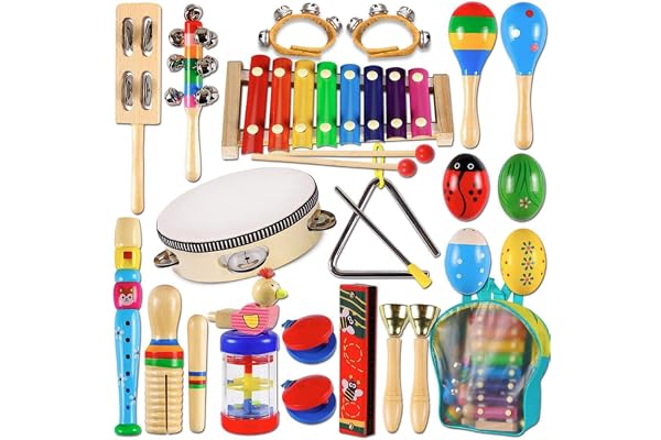 Instrumentos Musical de Percussão de Madeira Brinquedo Educativo Infantis Com Bolsa (Instrumentos Musical Set)