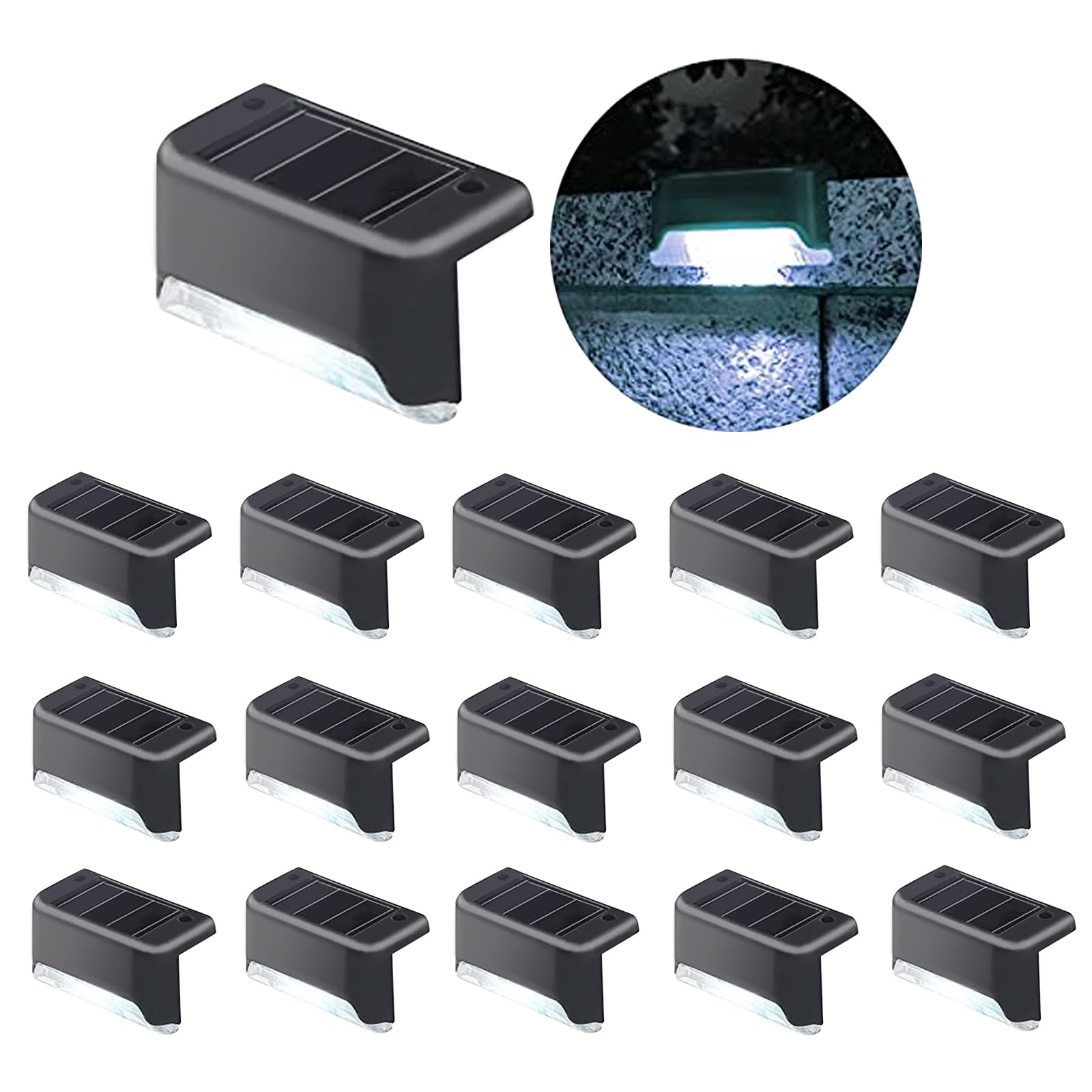 jindaaudio Solar Step Lights 16 Pack – Waterproof Stair Lights for Outdoor Stairs | Cold White, Auto Dusk to Dawn