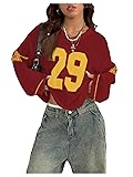 BEAUDRM Women's Number Letter Graphic Sweater