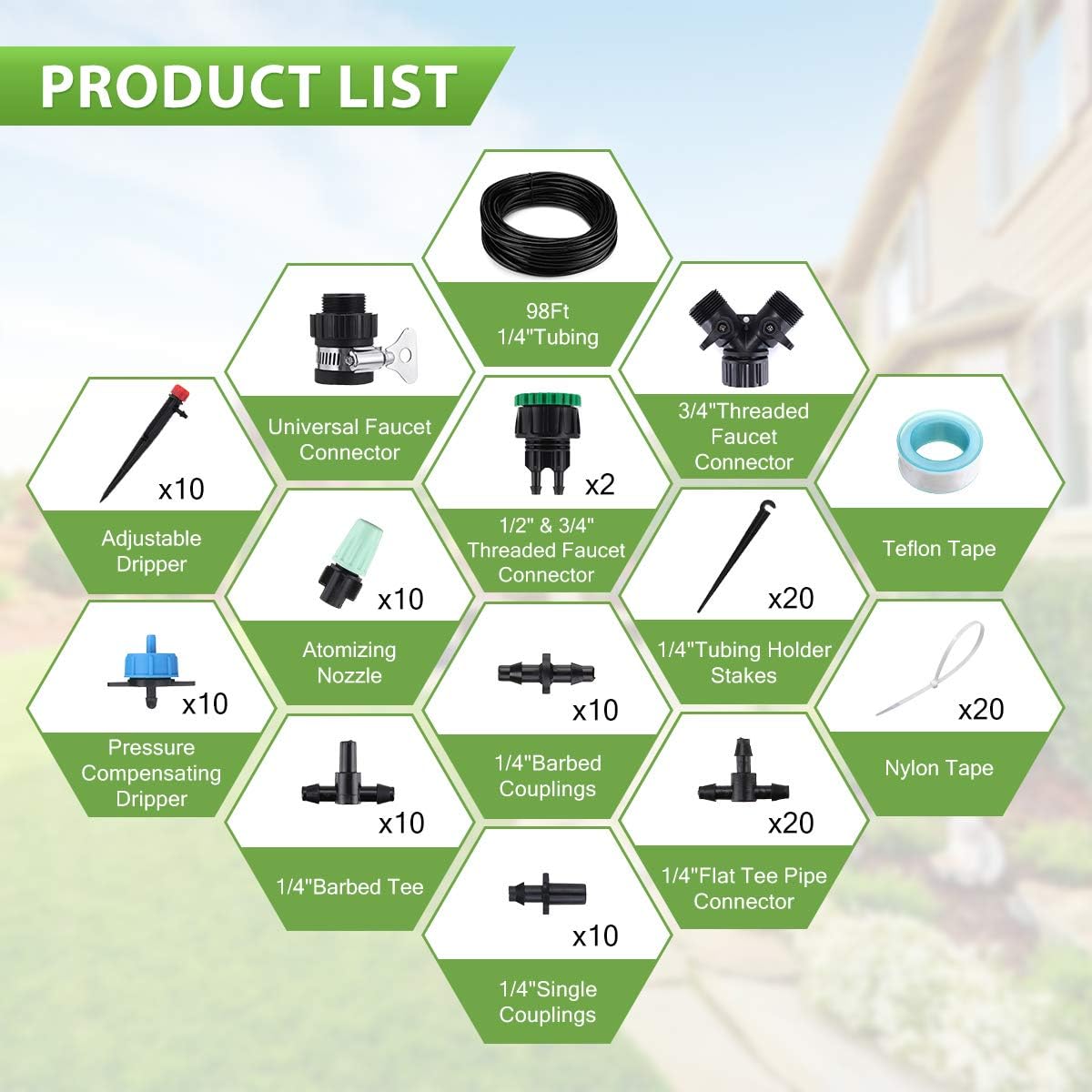 Jeteven 98Ft/30m Drip Irrigation Hydroponics Supplies System Drippers Kit Tubing Accessories DIY Saving Water Automatic Irrigation Equipment Set for Garden Greenhouse, Flower Bed, Patio, Lawn : Garden & Outdoor
