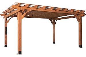 Backyard Discovery Beaumont 16' x 12' Traditional Cedar Wood Pergola Kit with Trellis Roof, All-Season Durability, High-Wind Rating, PowerPort, Shade for Outdoor Patio, Deck, Garden, and Entertaining