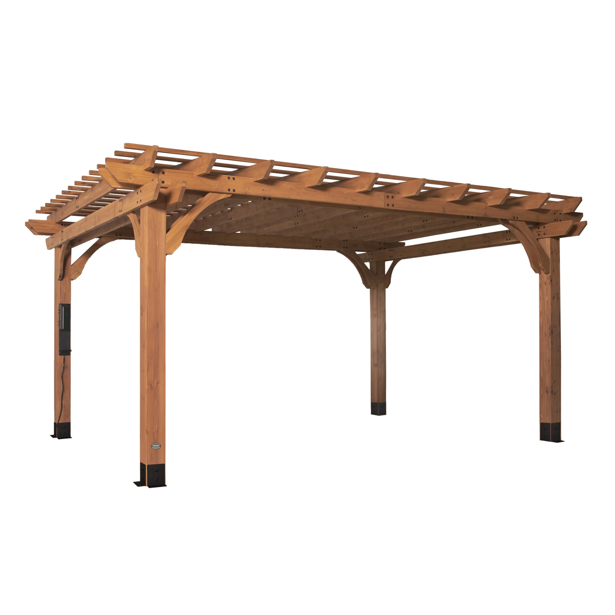 Photo 1 of ** Incomplete set only box # 4 included ** Backyard Discovery Beaumont 16' x 12' Traditional Cedar Wood Pergola Kit with Trellis Roof, All-Season Durability, High-Wind Rating, PowerPort, Shade for Outdoor Patio, Deck, Garden, and Entertaining