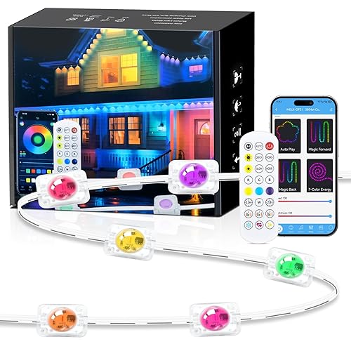 KISUFU 100FT Permanent Outdoor Lights for House, 24V RGB+IC Smart Outside Lights with 221 Modes, App & Remote Control, IP68 Waterproof, Year-Round Roof & Eaves Lighting for Christmas, Holidays (100FT)