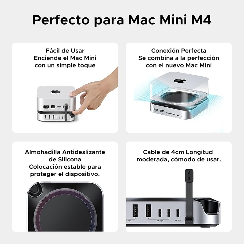 Docking Station Compatível com Mac Mini M4 e M4 Pro Dock Station Hub USB C 10 em 1 com M.2 NVME SSD Case TF SD Card Reader 7 portas USB 10Gbps 5Gbps