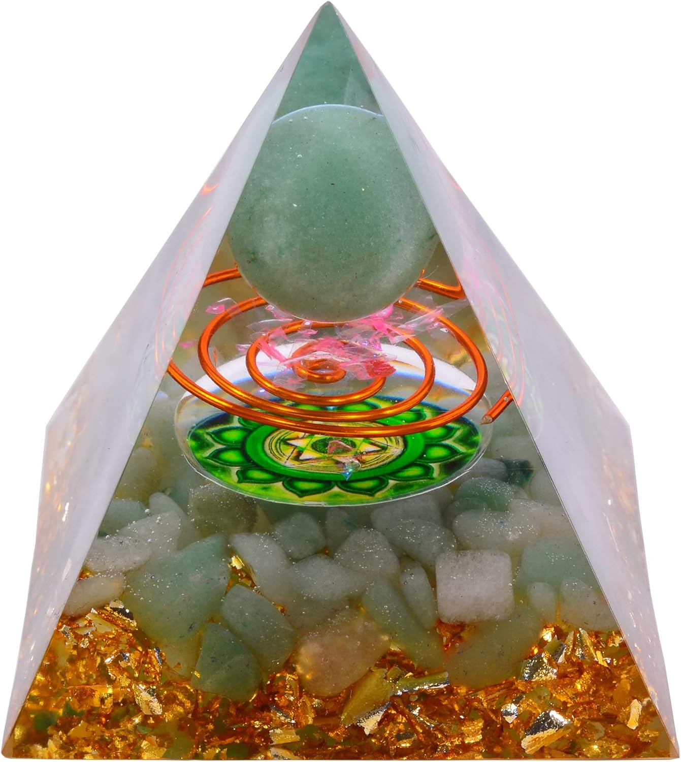Mixed Media - Orgone Pyramid with Healing Crystal Green Aventurine Sphere, Natural Quartz Gemstone Inspirational Boost Meditation Energy Generator Orgonite Pyramid for Protection (Heart Chakra)