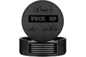 Funny Coasters, Thipoten 6 Pcs Leather Coasters with Holder, Perfect Housewarming Hostess Gifts, Protect Furniture from Water