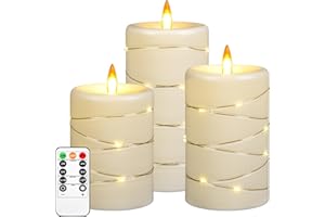 Da by Flameless Candle with Recessed Fairy Lamp, Dynamic Flame Candle Battery Powered with Timer & Remote Control 3-Piece Set