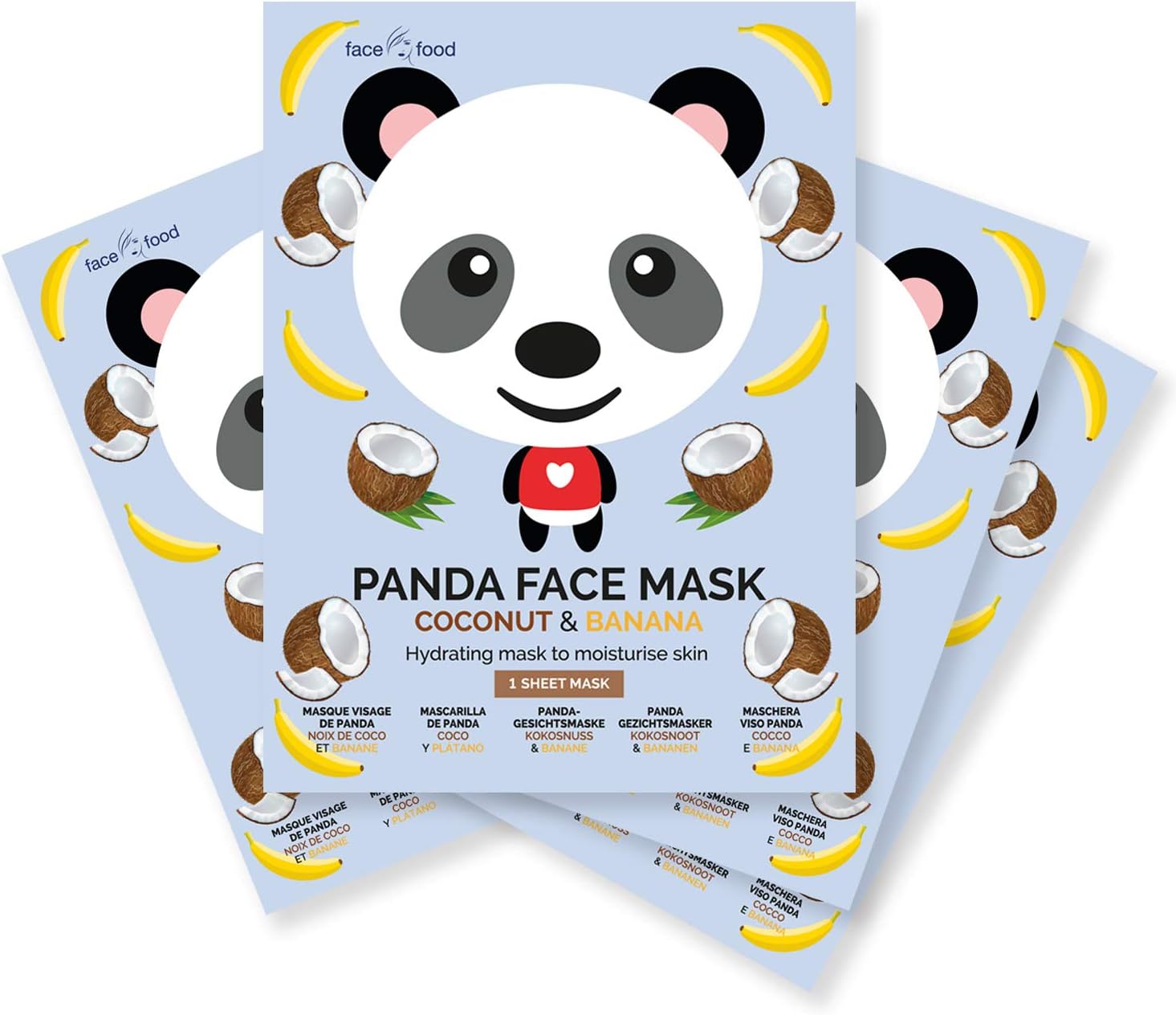 7th Heaven Panda Face Mask Multipack of 4, Hydrating Kids & Teens Sheet Masks with Coconut & Banana