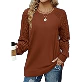 Saloogoe Sweatshirts for Women Crewneck Cable Knit Sleeve Sweaters Lightweight Fashion 2025