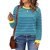 VOGRACE Womens-Plus-Size-Sweatshirts Trendy Striped Color Block Tops Casual Long Sleeve Shirts Cute Oversized Crewneck Tunics