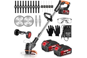 LAYUNI Electric Weed Wacker Cordless Weed Trimmer, Battery Powered with 4 Types Blade, 3 in 1 Stringless Grass Trimmer/Mini Mower/Brush Cutter with 2X 21V 4.0Ah Battery Powered for Garden, Yard Care