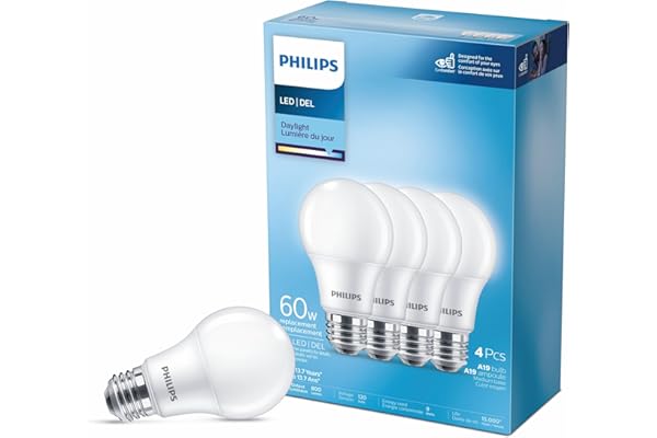 Philips 463398 Led 60W A19 Daylight Non Dimmable(5000K)-4 Count
