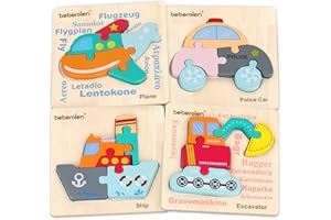 Beberolen Wooden Puzzles for Toddlers 1-3 Vehicle Shape Chunky Puzzle Wood Montessori Toy Ages 2-4 Girls Boys Baby Toddler Gifts Educational Toy