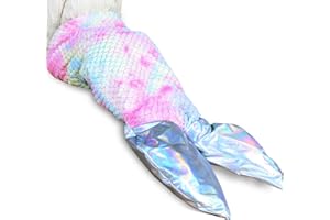 Stoinsto Thick Mermaid Tail Blanket Quilt for Cold Days, Soft Warm Winter Sleeping Bag with Plush Filling & Iridescent Shimmer Fish Tail, Wearable Cozy Flannel Snuggle Blanket, Rainbow Fish Scale