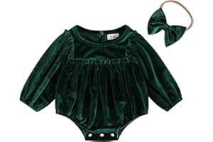Thorn Tree Newborn Baby Girls Christmas Clothes Long Sleeve Velvet Ruffle Romper& Headband Fall Winter Outfits