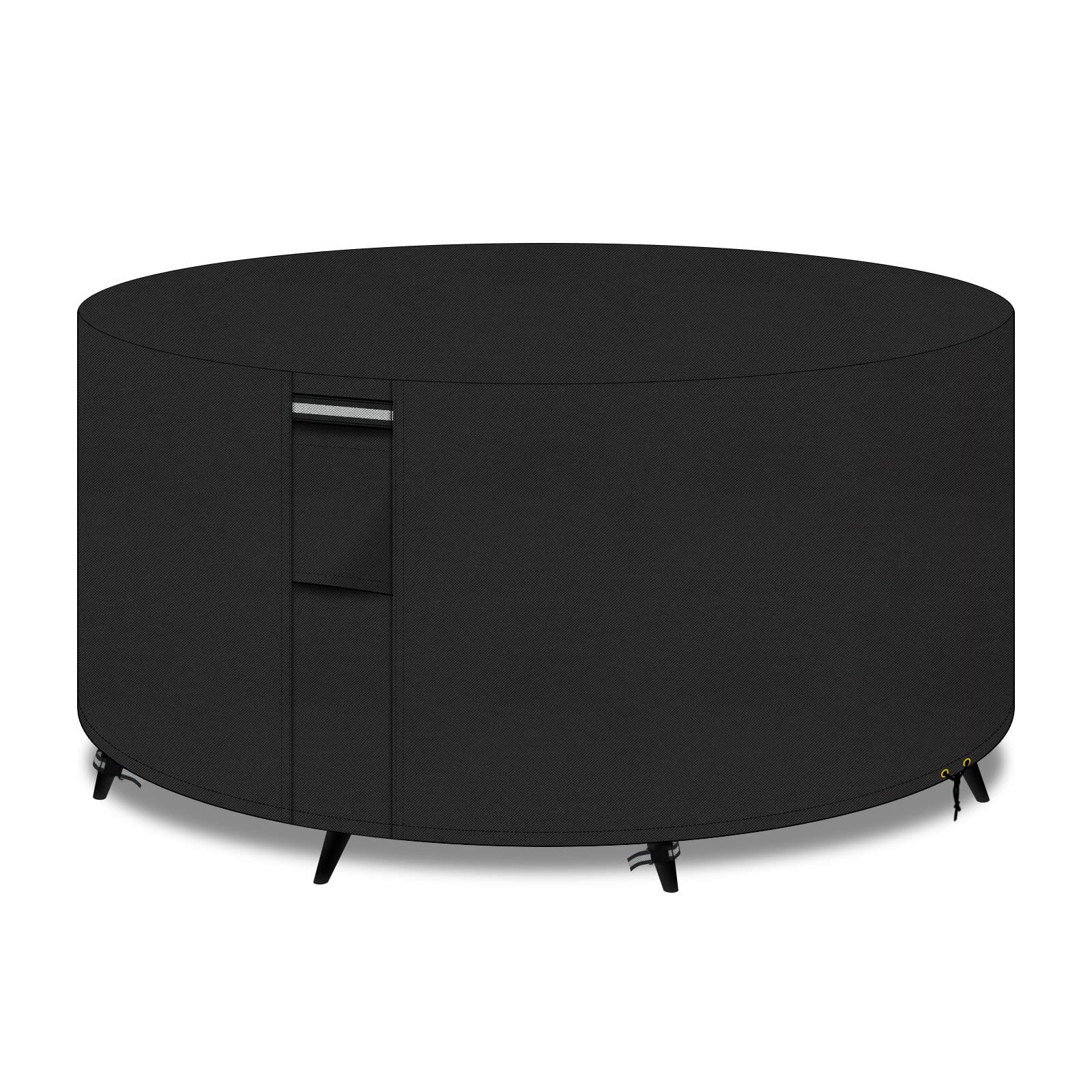 PATIO PLUS Garden Heavy Duty Table Covers Round with Air Vents, 600D Oxford Fabric Circular Patio Table Cover, Outdoor Garden Furniture Cover Waterproof, Windproof, Anti-UV, 130x71cm, Black